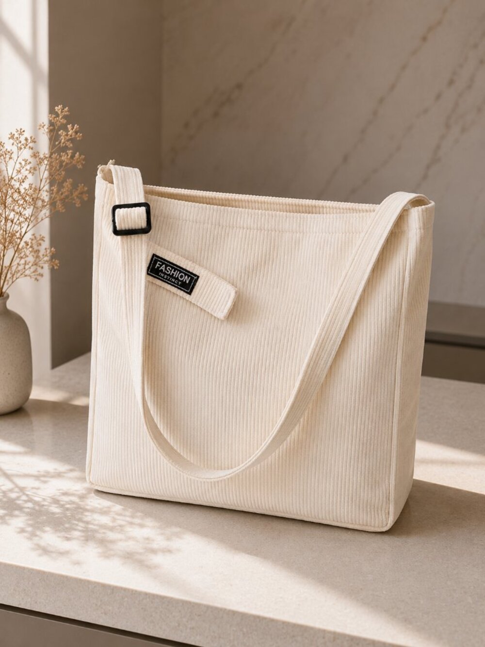 Women Corduroy Shoulder Bag Soft Tote Large Capacity Handbag - Picture 1 of 8